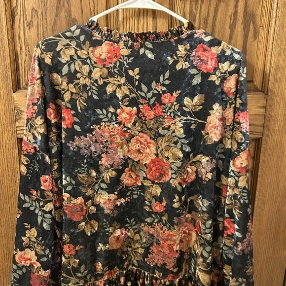 Easel Floral Velvet Multicolor Open Boho Women's Cardigan Medium - Picture 8 of 11